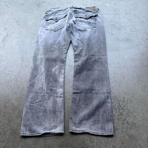 2000s True Religion Ricky Straight Leg Light Wash Grey Big T Flap Denim Pants